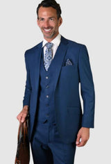 Mens 2 Button Notch Lapel 3 PC Suit With Vest French Blue