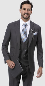 Mens Two Button Peak Lapel Suit Charcoal