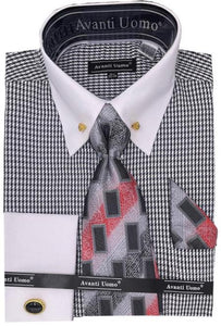 Mens Black Houndstooth Dress Shirt Set with Cuff