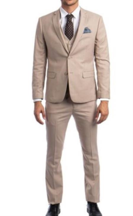 Mens Light Brown 3 Piece 2 Button Ultra Slim Fit Suit main image 0