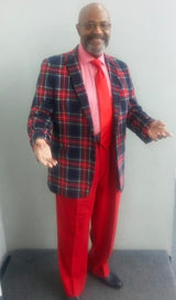 Mens One Button Notch Lapel Suit Tartan