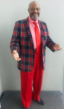 Mens One Button Notch Lapel Suit Tartan