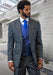 SKU#JA60604 Statement Mens 3 Piece Suit - Glen Plaid Checkered Indigo - 100% Percent Wool Fabric Suit - Worsted Wool Business Suit