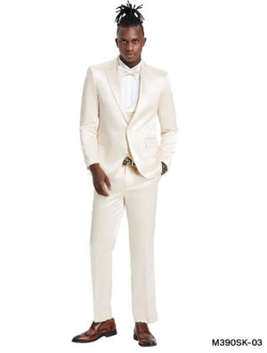Mens Champagne Shiny Suit - Flashy Sateen Suit With Bowtie - Wedding Suit Slim Fit