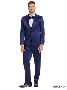 Mens Blue Shiny Suit - Flashy Sateen Suit With Bowtie - Wedding Suit Slim Fit
