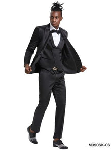 Mens Black Shiny Suit - Flashy Sateen Suit With Bowtie - Wedding Suit Slim Fit
