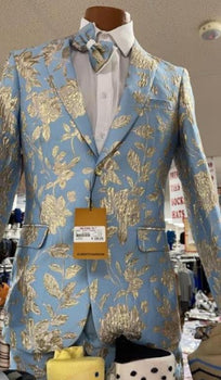 Light Blue and Gold Tuxedo - Sky Blue Suit - Paisley Tuxedo Suit