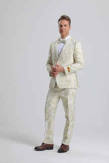 Paisley Suits - Wedding Tuxedo - Groom Ivory Suit + Matching Bowtie
