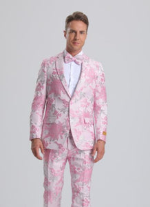 Paisley Suits - Wedding Tuxedo - Groom Pink Suit + Matching Bowtie