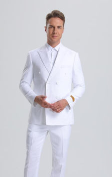 SKU#JA61383 Seersucker Suit - Summer Suit - Cotton Suit - White