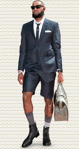 Cotton Fabric Charcoal Gray Suit - Mens Suits With Shorts - Summer Suit