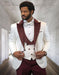White and Burgundy Tuxedo Vested Suit - Wedding Tuxedo