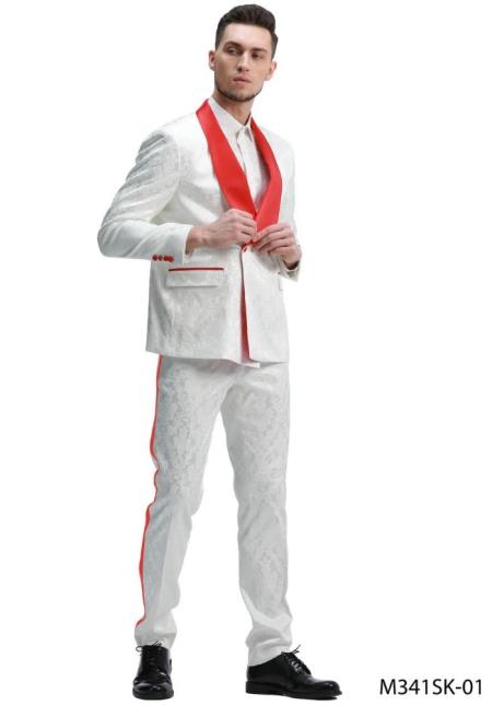 Bow Tie White And Red Prom Suit White And Red Tuxedo Suit Prom