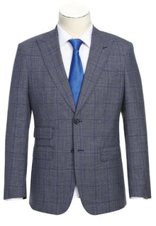 Real Suits - Business Suit By Designer Brand - Gray with Blue Windowpane