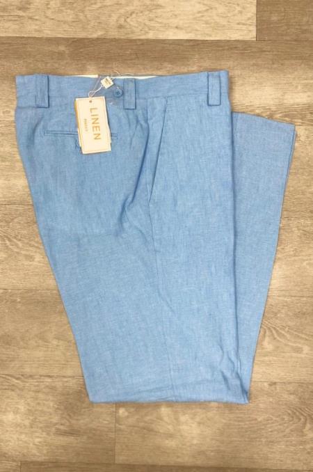 Linen Flat Front Pants Blue Wave
