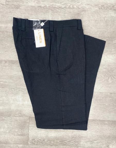 Linen Flat Front Pants Black