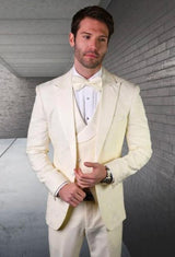 SKU#JA61573 Cream Suit - Ivory Tuxedo - Off White Paisley Suit - Floral Tuxedo - Wedding Tuxedo