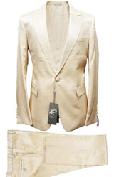 Rossiman Suit - Sateen Suit - Cream Shiny Suit Modern Fit