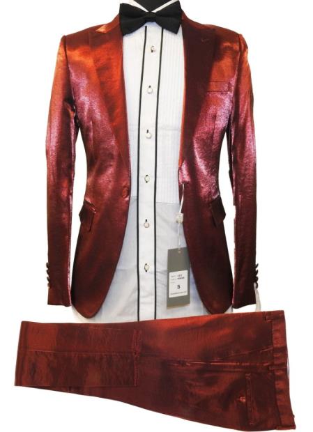 Rossiman Suit - Sateen Suit - Red Shiny Suit Modern Fit