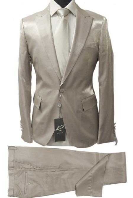 Rossiman Men’s Gray Shiny Sateen Suit – Sleek & Modern Formalwear Modern Fit