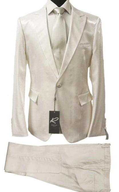 Rossiman White Sateen Suit for Men – High-Shine Formal Elegance Modern Fit