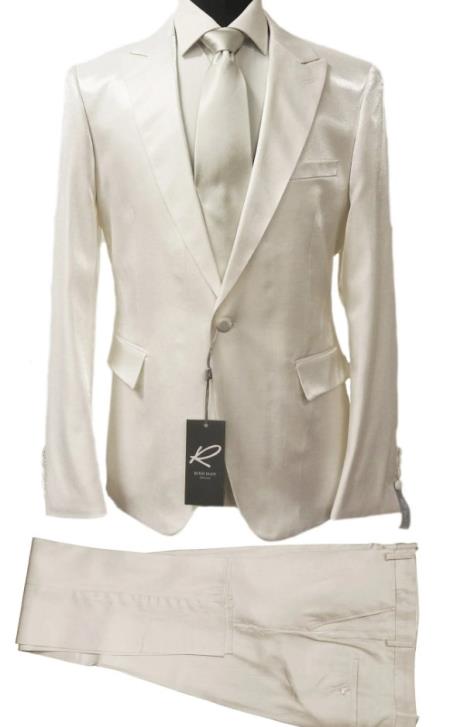 Rossiman White Sateen Suit for Men – High-Shine Formal Elegance Modern Fit