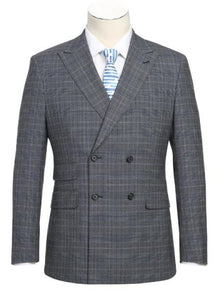 SKU#JA61606 Plaid Suit - Mens Windowpane Suit By Designer Brand - Gray