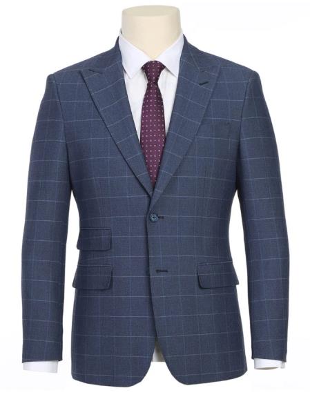 SKU#JA61607 Plaid Suit - Mens Windowpane Suit By Designer Brand - Pale Blue