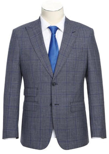 SKU#JA61612 Plaid Suit - Mens Windowpane Suit By Designer Brand - Gray with Blue
