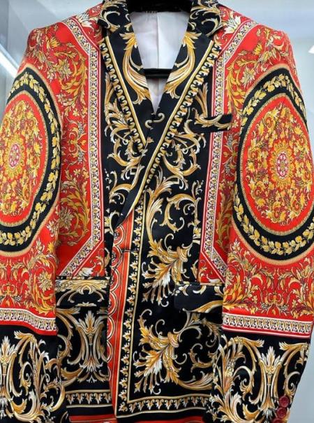 Red and Gold and Black Tuxedo Jacket - Designer Pattern