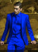 Mens Shiny Blazer - Navy Blue Sateen Vested Suit