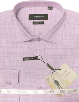 Mens Long Sleeve 100% Cotton Shirt - Light Texture - Pink