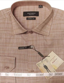 Mens Long Sleeve 100% Cotton Shirt - Light Texture - Tan