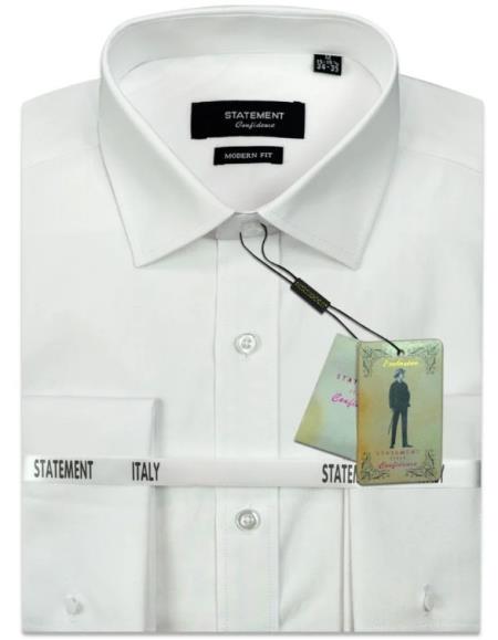 Mens Long Sleeve 100% Cotton Shirt - French Cuff - White