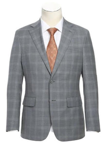 SKU#JA61751 Plaid Suit - Mens Windowpane Suit By Designer Brand - Light Gray