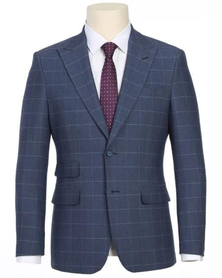 SKU#JA61753 Plaid Suit - Mens Windowpane Suit By Designer Brand - Pale Blue