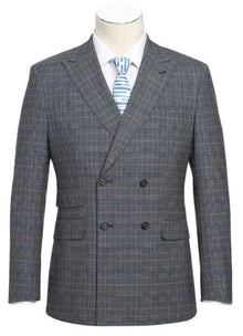 SKU#JA61754 Plaid Suit - Mens Windowpane Suit By Designer Brand - Gray