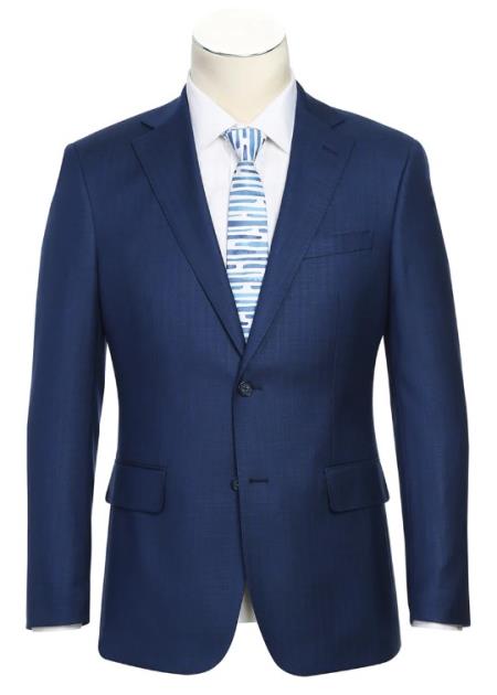SKU#JA61755 Plaid Suit - Mens Windowpane Suit By Designer Brand - Midnight Blue