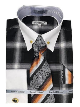 Black Pin Collar Dress Shirt With Collar Bar