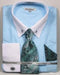 Aqua Pin Collar Dress Shirt With Collar Bar
