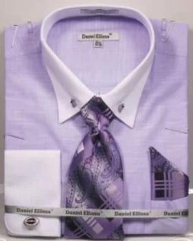 Lilac Pin Collar Dress Shirt With Collar Bar