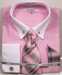 Pink Pin Collar Dress Shirt With Collar Bar