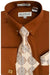 Brown Pin Collar Dress Shirt With Collar Bar