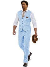 Groomsmen Summer Beach Prom Blue Vest and Pants Set