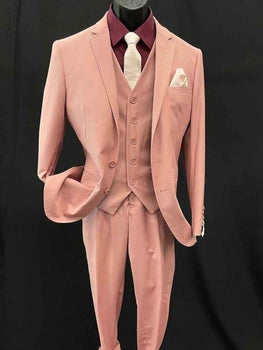 Mens Two Button Notch Lapel Pink Suit - Slim Fit