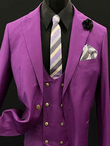Mens One Button Peak Lapel Purple Suit