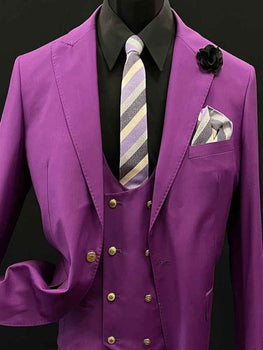 Mens One Button Peak Lapel Purple Suit