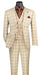Khaki Plaid Suit - Vested Suit - 3 Piece Suits - Peak Lapel Suits - Windowpane Suit - 2 Button