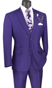Plaid Suits - Windowpane Purple Suit - Peak Lapel Style