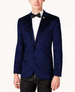 Navy Blue Velvet Blazer - Paisley Sport Coat - Slim Fit